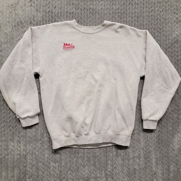 Max Foods Sweatshirt Mens Large Santee USA MADE Vintage Embroidered Gray Premium - Picture 1 of 10